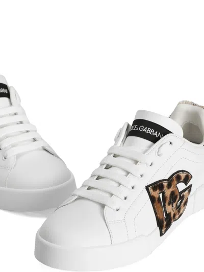 Dolce & Gabbana Portofino Light Strobel Nappa Calfskin Sneakers In White