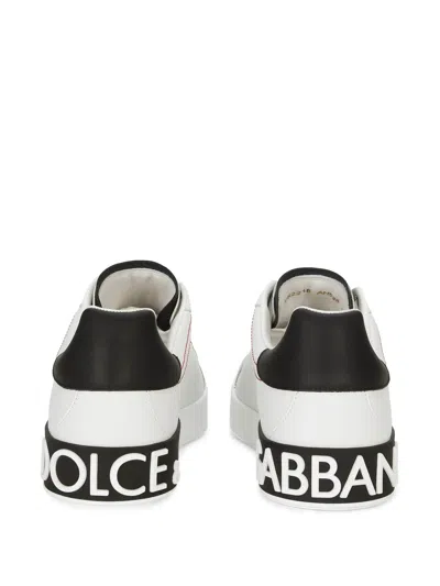 Dolce & Gabbana Portofino White And Black Low Top Sneakers With Logo Detail In Leather Man