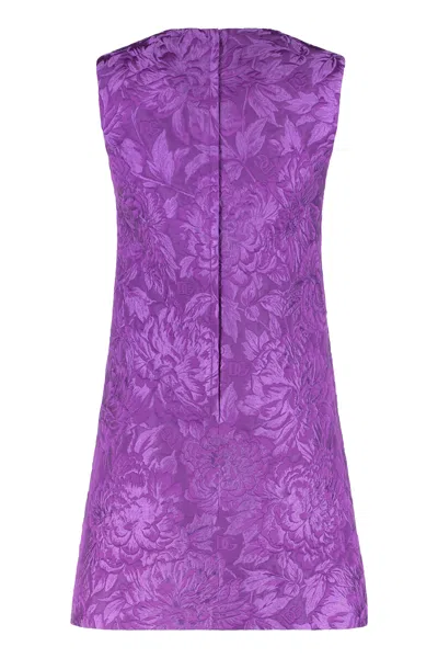 Dolce & Gabbana Mini Dress With Brocade Effect In Purple