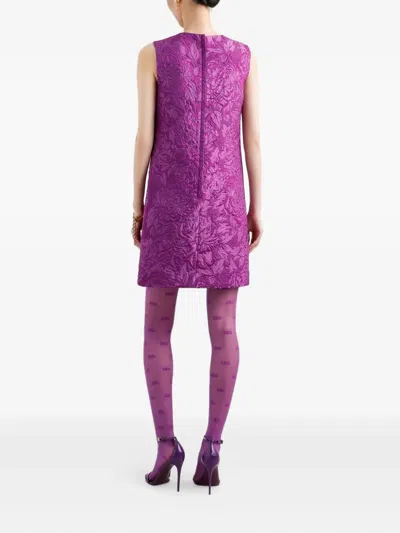 Dolce & Gabbana Mini Dress With Brocade Effect In Purple