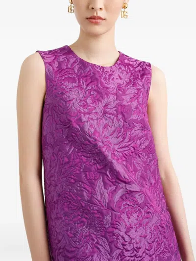 Dolce & Gabbana Mini Dress With Brocade Effect In Purple
