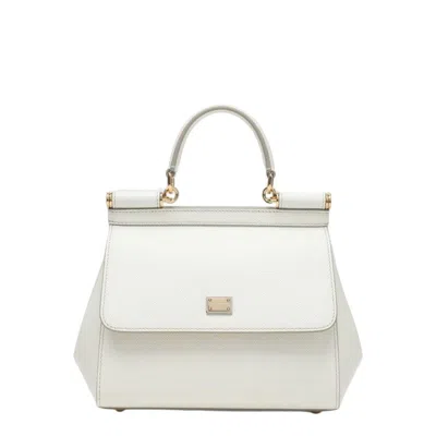 Dolce & Gabbana Medium Sicily Dauphine Leather Bag In Bianco