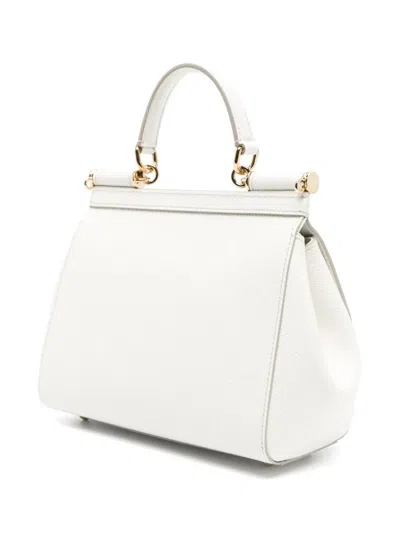 Dolce & Gabbana Medium Sicily Dauphine Leather Bag In Bianco