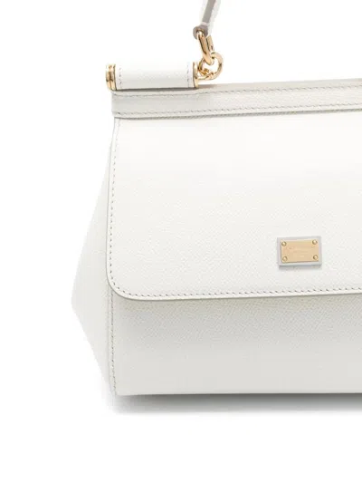 Dolce & Gabbana Medium Sicily Dauphine Leather Bag In Bianco