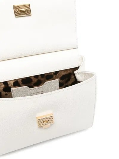 Dolce & Gabbana Medium Sicily Dauphine Leather Bag In Bianco