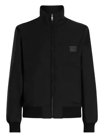 Dolce & Gabbana Zip-up Bomber Jacket With Logo Patch In Black