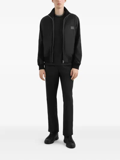 Dolce & Gabbana Zip-up Bomber Jacket With Logo Patch In Black