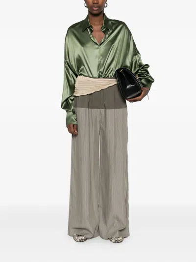 Dries Van Noten Oversized Silk Shirt In Khaki Color Women In Green