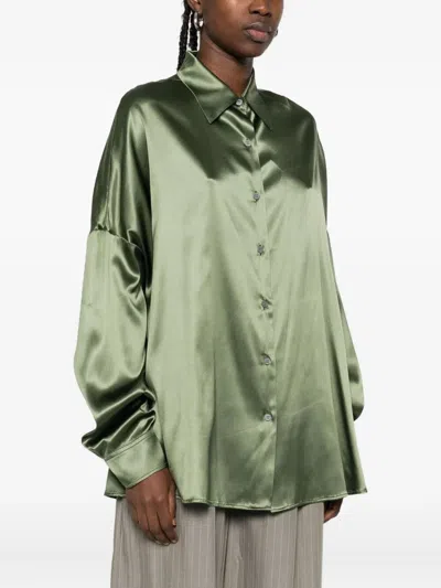 Dries Van Noten Oversized Silk Shirt In Khaki Color Women In Green