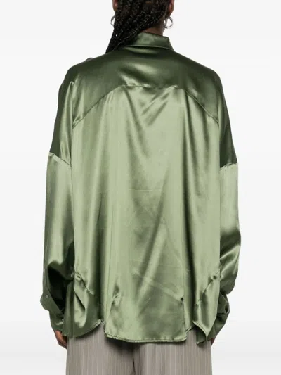 Dries Van Noten Oversized Silk Shirt In Khaki Color Women In Green