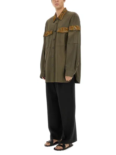 Dries Van Noten Embroidered Panels And Collar Long Sleeve Shirt In Green