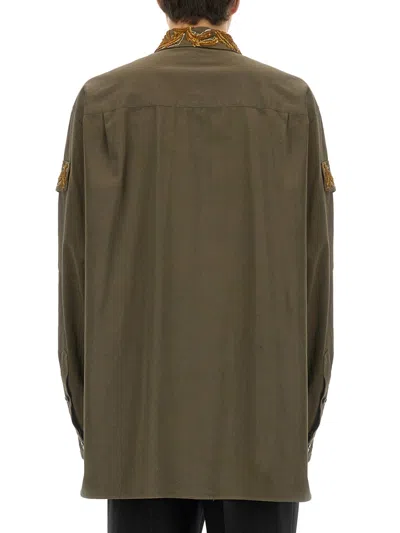 Dries Van Noten Embroidered Panels And Collar Long Sleeve Shirt In Green