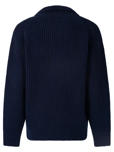 Dries Van Noten Zippered Wool Sweater In Blue