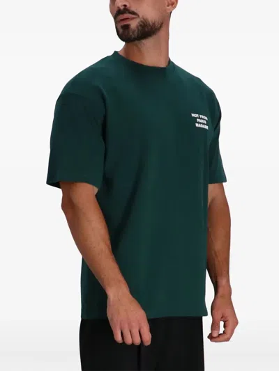 Drôle De Monsieur Le T-shirt Slogan Printed Cotton T-shirt In Green