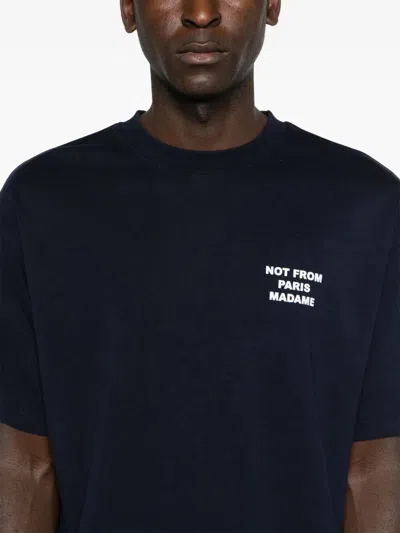 Drôle De Monsieur Blue Crewneck T-shirt With Slogan Print On The Front And Back In Cotton Man In Blue