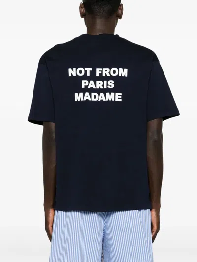 Drôle De Monsieur Blue Crewneck T-shirt With Slogan Print On The Front And Back In Cotton Man In Blue