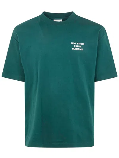 Drôle De Monsieur Le T-shirt Slogan Printed Cotton T-shirt In Green