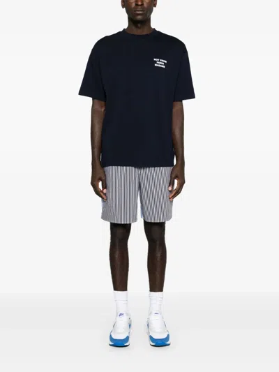 Drôle De Monsieur Blue Crewneck T-shirt With Slogan Print On The Front And Back In Cotton Man In Blue