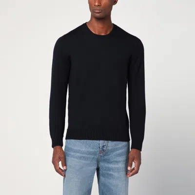 Drumohr Navy Blue Wool Crew Neck Sweater In Black