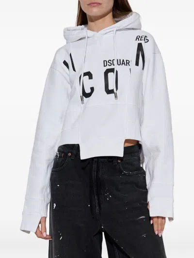 Dsquared2 Cotton Cropped Hoodie In White