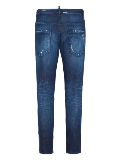 Dsquared2 Distressed Blue Denim Jeans With Concealed Fly In Blue