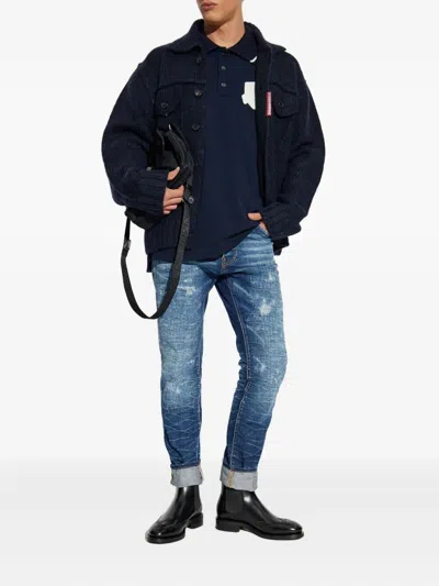 Dsquared2 Ribbed Cuffs Hem Collared Chest Pockets In Blue