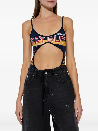 Dsquared2 Multicolour Cut-out Bodysuit Adjustable Straps In Blue