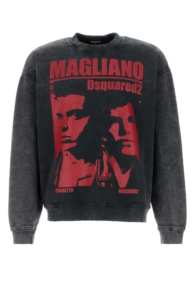 Dsquared2 Charcoal Vintageeffect Sweatshirt With Logo Print