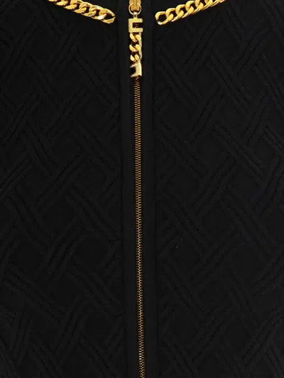 Elisabetta Franchi Diamond-pattern Cardigan With Chain Trim In Black