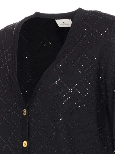 Elisabetta Franchi Cardigan In Wool With Crystals In Black