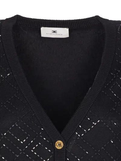 Elisabetta Franchi Cardigan In Wool With Crystals In Black