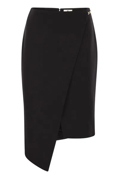 Elisabetta Franchi Viscose And Wool Skirt With Asymmetrical Design In Black