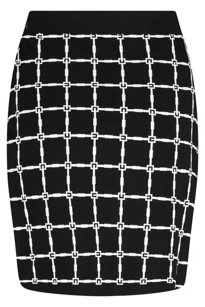 Elisabetta Franchi Minigonna Nera In Jacquard Logo Con Bottoni Dorati In Black