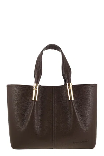 Elisabetta Franchi Medium Tote Bag With Logo Details In Brown