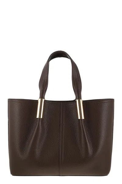 Elisabetta Franchi Medium Tote Bag With Logo Details In Brown