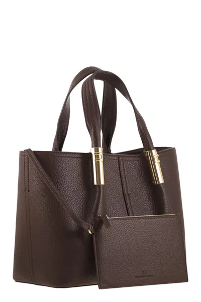 Elisabetta Franchi Medium Tote Bag With Logo Details In Brown