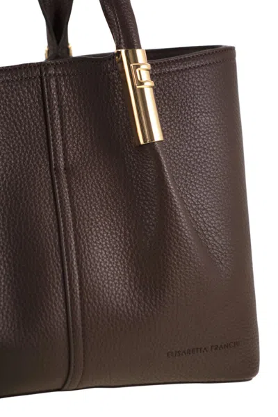 Elisabetta Franchi Medium Tote Bag With Logo Details In Brown