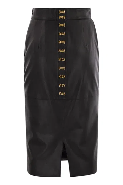 Elisabetta Franchi Pencil Skirt With Jewelled Hooks In Black