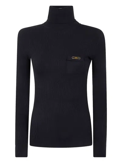 Elisabetta Franchi Turtleneck Ribbed T-shirt In Black