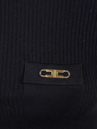 Elisabetta Franchi Turtleneck Ribbed T-shirt In Black