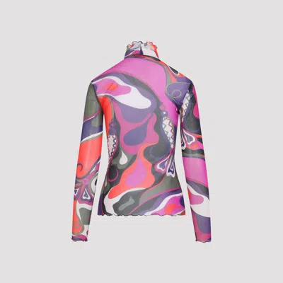 Pucci Abstract-print Turtleneck Sheer Top Clothing In Multi