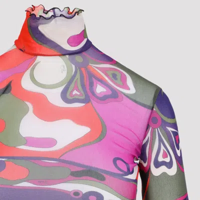 Pucci Abstract-print Turtleneck Sheer Top Clothing In Multi