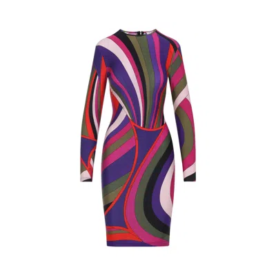 Pucci Fitted Long Sleeve Midi Dress Style In Multi
