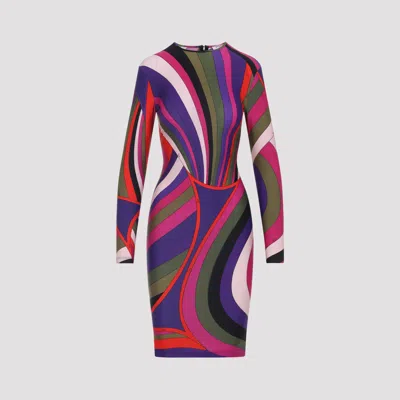 Pucci Fitted Long Sleeve Midi Dress Style In Multi