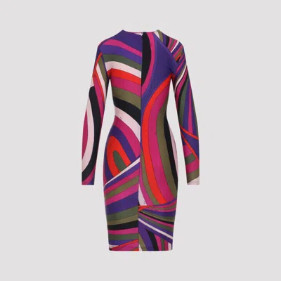 Pucci Fitted Long Sleeve Midi Dress Style In Multi