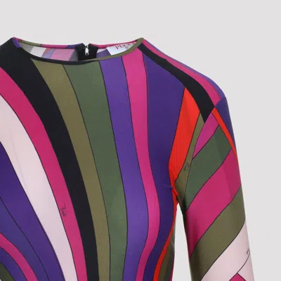 Pucci Fitted Long Sleeve Midi Dress Style In Multi