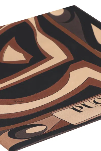 Pucci Abstract Pattern Square Scarf In Lightweight Fabric In Brown