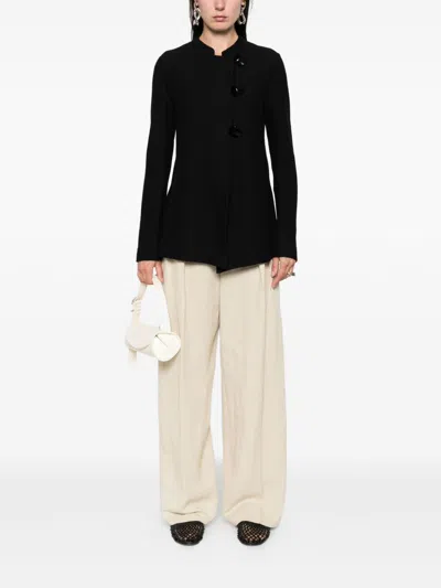 Emporio Armani Jacket Cotton Single-breasted Stand Collar In Black