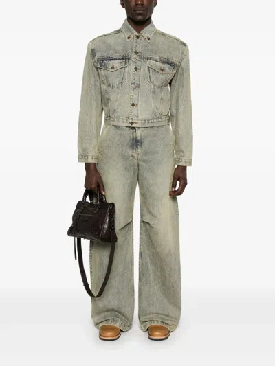 Entire Studios Blue Shrunken Denim Jacket In Surfacewave