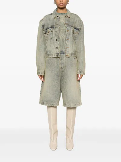 Entire Studios Blue Shrunken Denim Jacket In Surfacewave